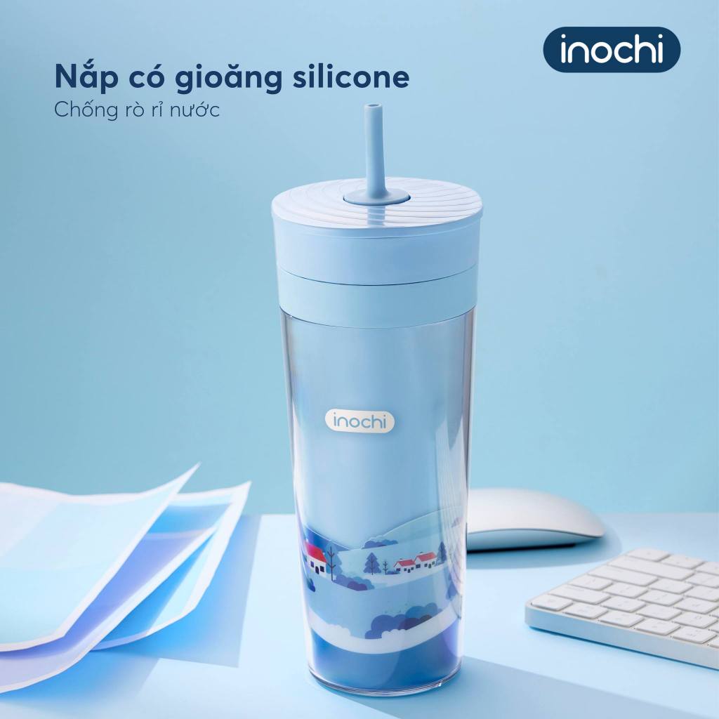 Cốc uống nước, bình uống nước kèm ống hút silicone Chiba Flex 650ml (thương hiệu Inochi)