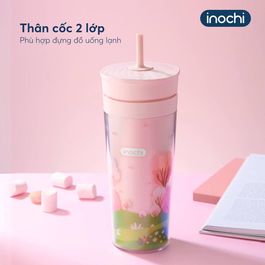 Cốc uống nước, bình uống nước kèm ống hút silicone Chiba Flex 650ml (thương hiệu Inochi)
