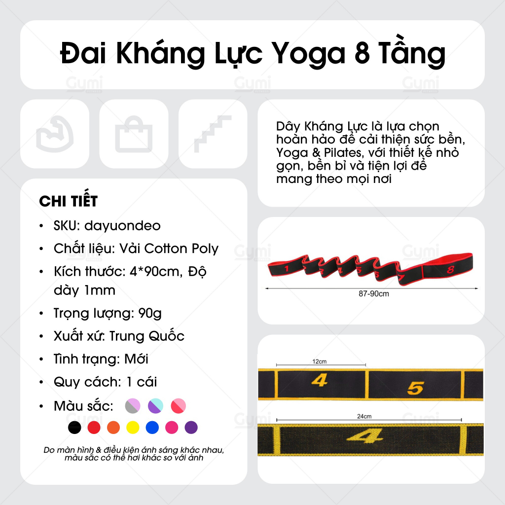 Dây Đai Kháng Lực 8 Tầng Hỗ Trợ Tập Yoga Uốn Dẻo, Tập Múa - DayYoga-8Tang