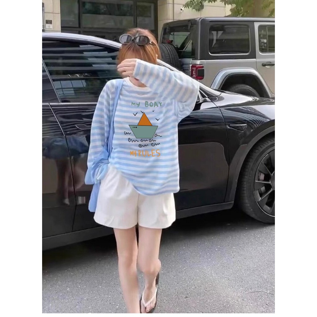 Áo thun Nữ dài tay kẻ sọc in hình JULY fashion2023, Áo phông nữ tay dài kẻ sọc, dáng rộng SIÊU PHẨM mùa thu đông