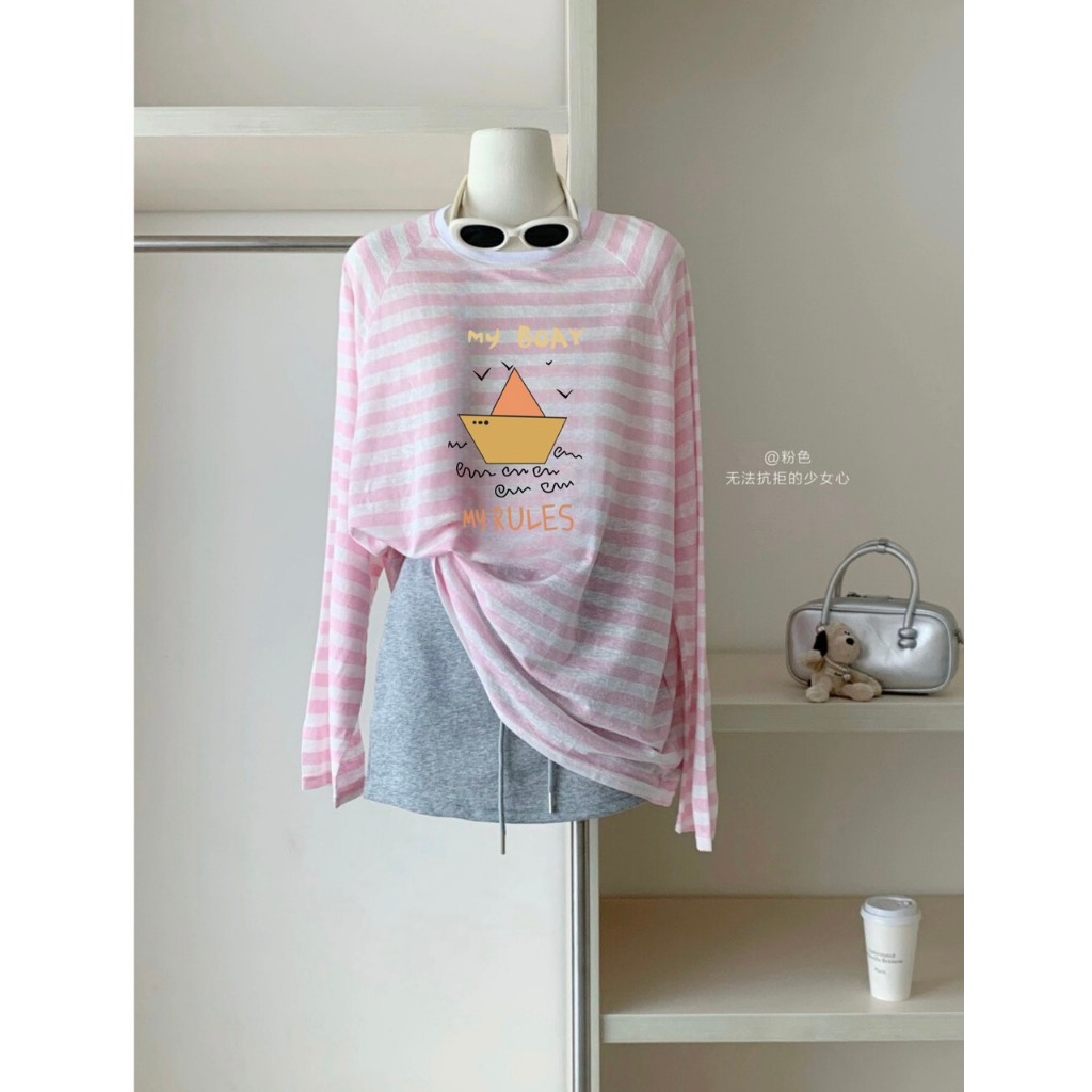 Áo thun Nữ dài tay kẻ sọc in hình JULY fashion2023, Áo phông nữ tay dài kẻ sọc, dáng rộng SIÊU PHẨM mùa thu đông