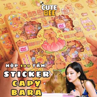 Hộp 100 tấm sticker CAPYBARA cắt sẵn, dán chặt trên mọi bề mặt - Hình dán Chuột lang nước CUTE BEE