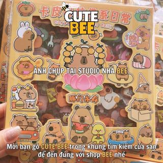 Hộp 100 tấm sticker CAPYBARA cắt sẵn, dán chặt trên mọi bề mặt - Hình dán Chuột lang nước CUTE BEE
