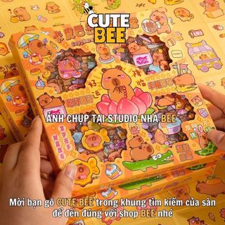 Hộp 100 tấm sticker CAPYBARA cắt sẵn, dán chặt trên mọi bề mặt - Hình dán Chuột lang nước CUTE BEE