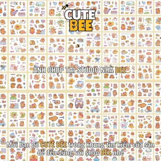 Hộp 100 tấm sticker CAPYBARA cắt sẵn, dán chặt trên mọi bề mặt - Hình dán Chuột lang nước CUTE BEE