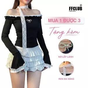 Áo body nữ kiểu Trễ vai Tay Loe MINA Phong cách Coquette FFCLUB mix