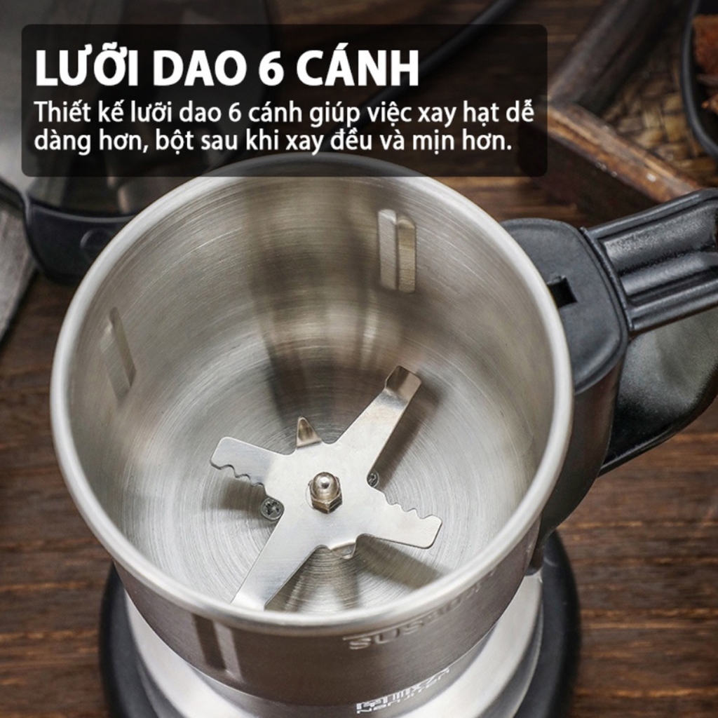 Ảnh Máy Xay Hạt Khô, Xay Bột, Gia Vị, Cà Phê Đa Năng Công Suất 250-300W 6 - 8 Lưỡi Dao Cực Bén Cối Inox Chính Hãng Amalife 4
