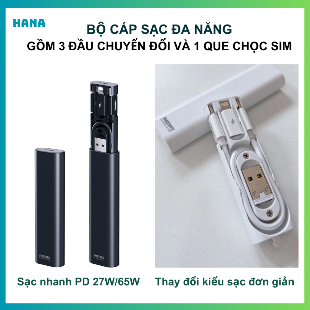 Bộ cáp sạc dạng kéo đa năng mini có 3 đầu chuyển đổi: Type C, Micro dễ dàng khi sạc nhiều thiết bị