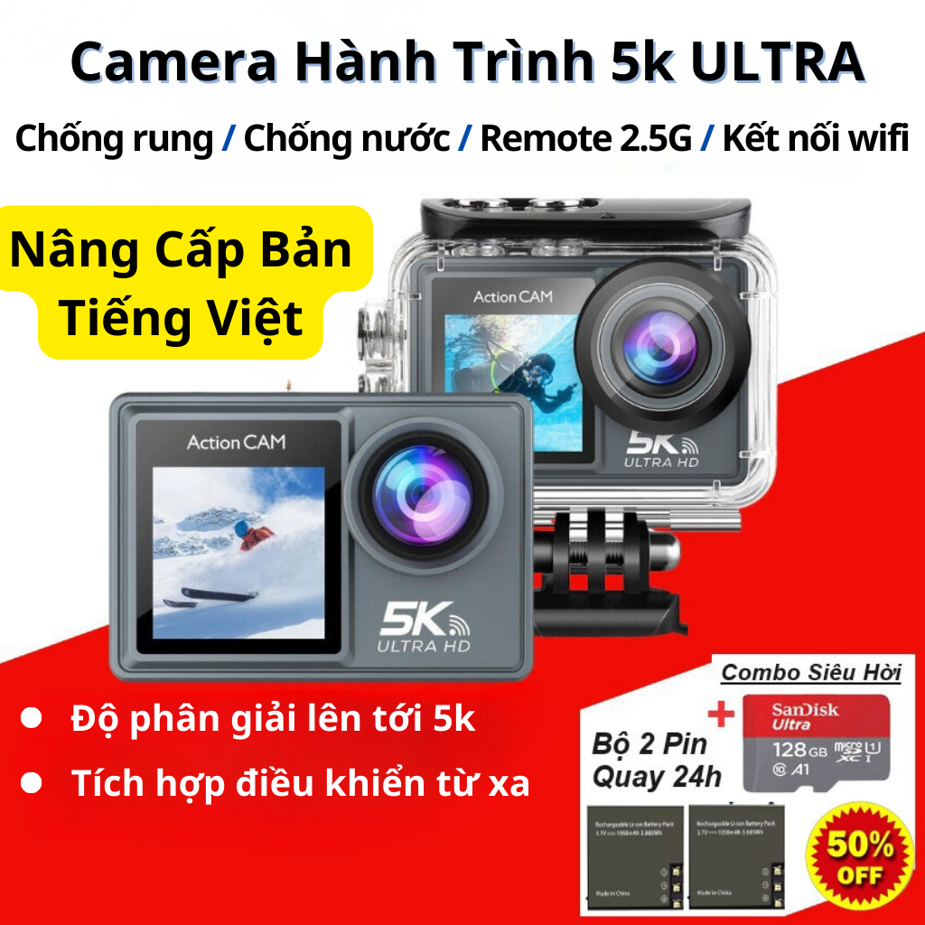 Camera hành trình 5k ULTRA HD Chống rung, Chống nước, Camera đi phượt ...