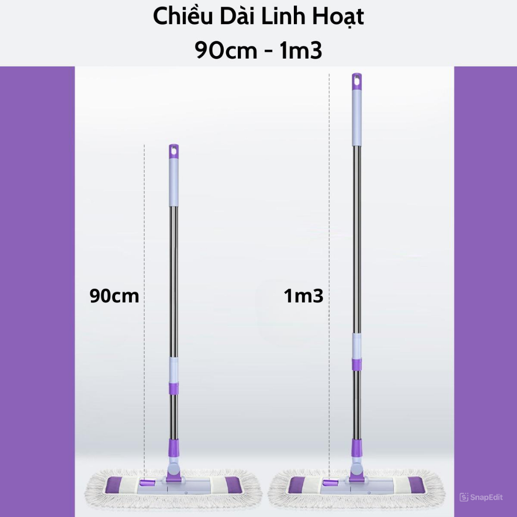 Cây lau nhà công nghiệp [50cm-66cm], chổi lau nhà công nghiệp, chổi lau xoay 360 độ, chất liệu inox cao cấp