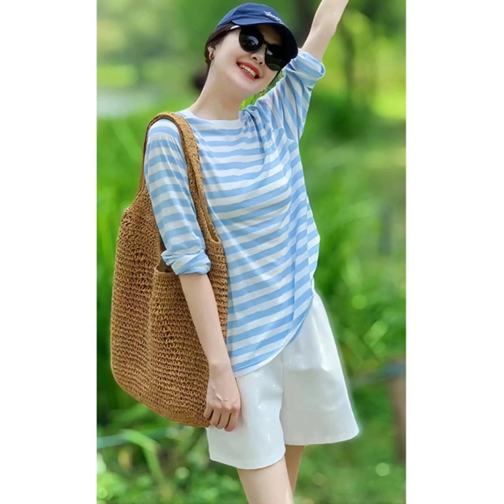 Áo thun Nữ dài tay kẻ sọc JULY fashion2023, Áo phông nữ kẻ sọc chất xược, dáng rộng