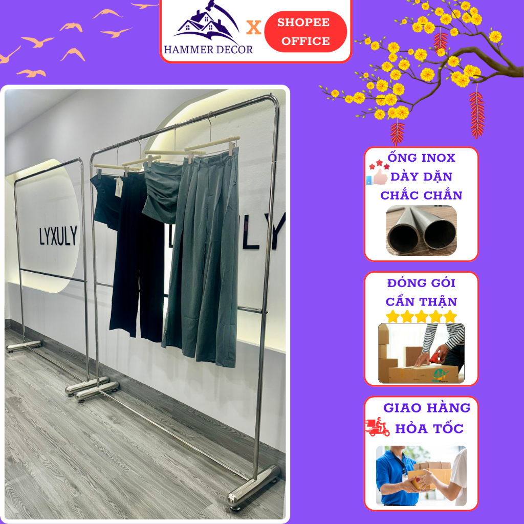 Sào treo quần áo inox 2 tầng hamerdecor, giá treo quần áo inox 2 tầng ...