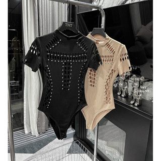 QCL1 12130 Áo thun bodysuits cut out nạm đinh siêu chất(Freesize)