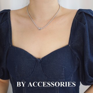 Dây chuyền vòng cổ nữ titan ngọc trai nhân tạo xám phối thắt nơ nhỏ xinh không gỉ WN2476 BY ACCESSORIES