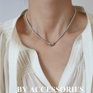 Dây chuyền vòng cổ nữ titan ngọc trai nhân tạo xám phối thắt nơ nhỏ xinh không gỉ WN2476 BY ACCESSORIES