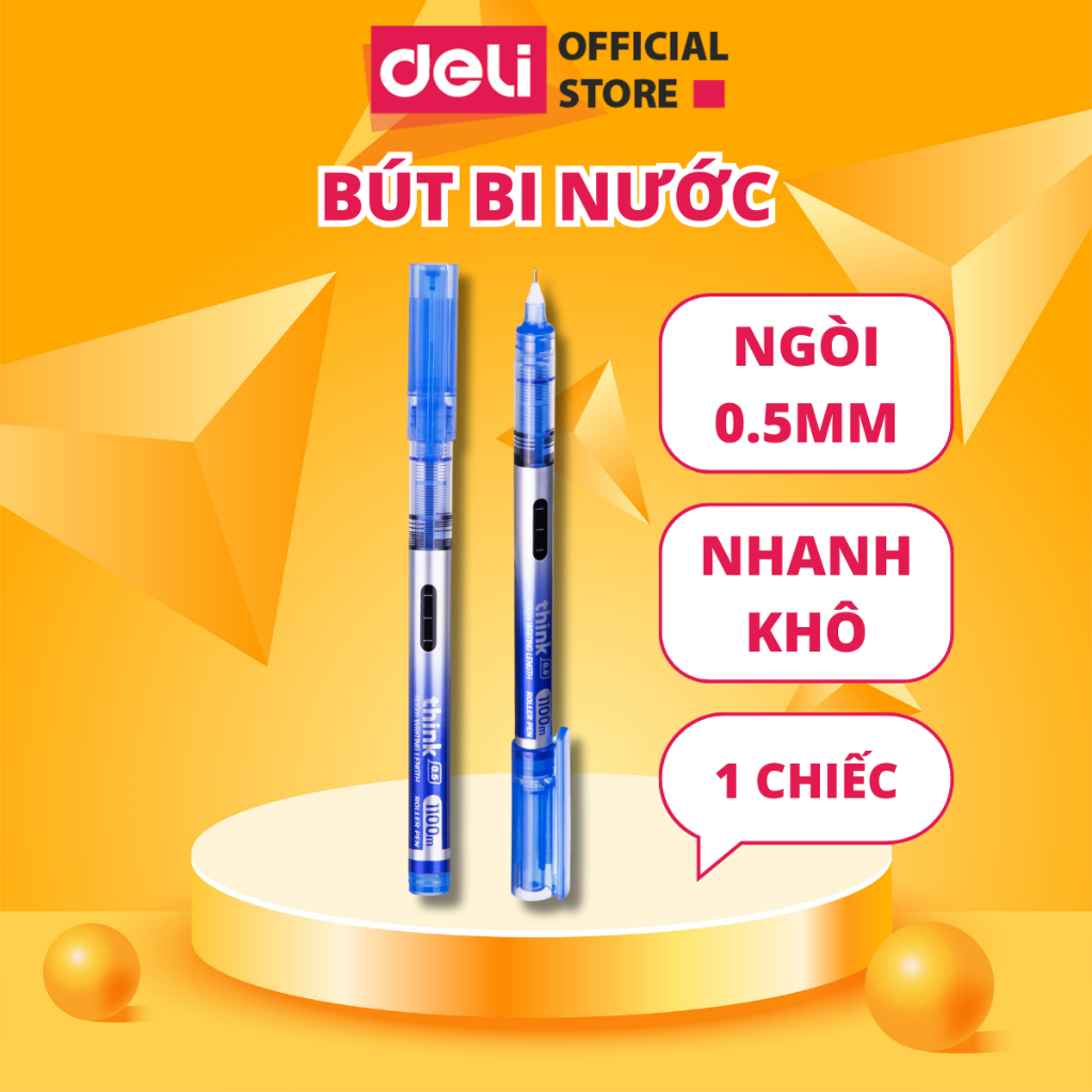Bút Bi Nước Khô Nhanh Deli Ngòi 0.5mm - Nét Viết Trơn Tru, Có Vạch Mực Và Nắp Đậy Ghi Chép Văn Phòng