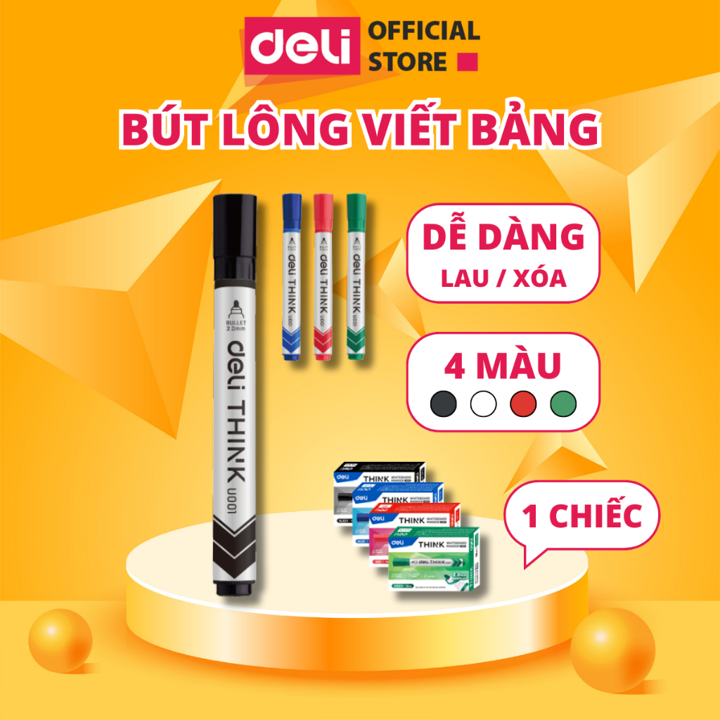 Bút Lông Viết Bảng Trắng Xóa Được Deli 3 Màu - Bút Viết Trơn Mượt Tiện Dụng An Toàn Không Độc Hại