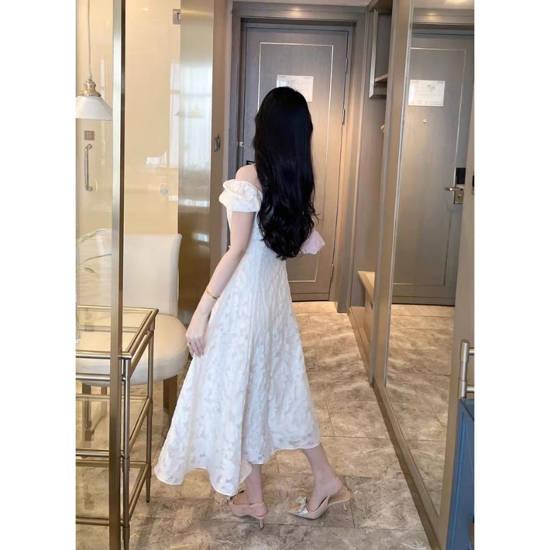 Đầm Dự Tiệc Dáng Dài Cổ Tròn Tay Bồng Mặc Tôn Dáng Chất Liệu Tơ Hoa Nổi Nhẹ Nhàng Nữ Tính- (TLV12) MeMe
