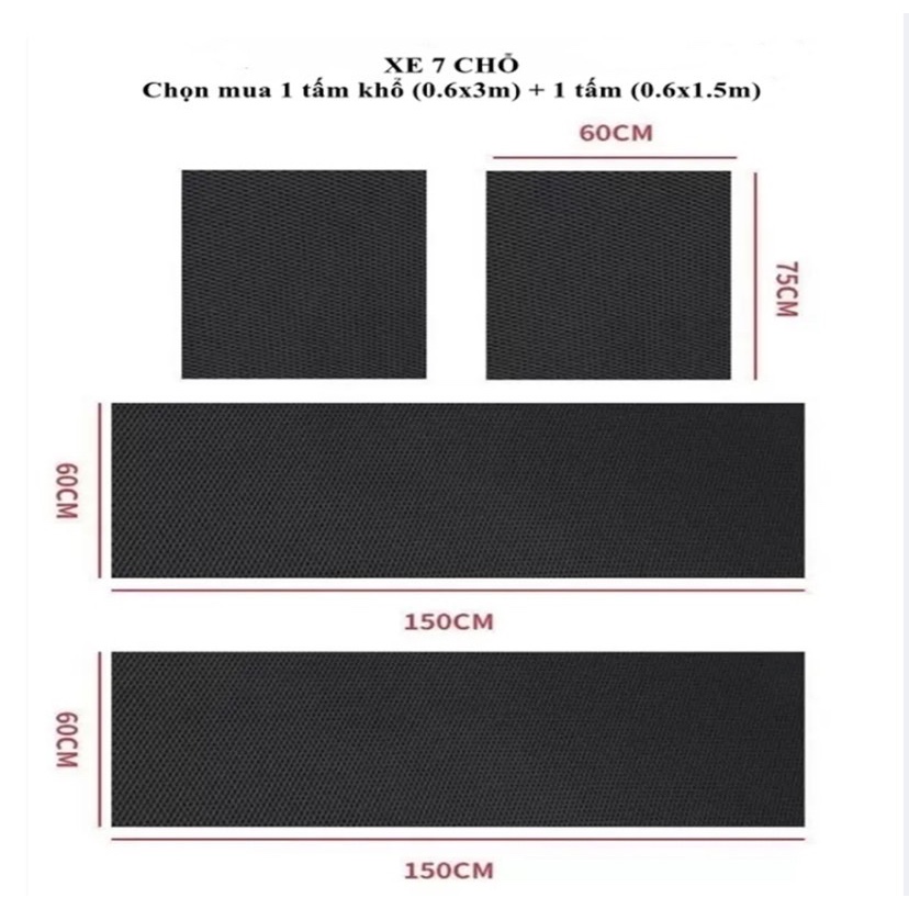 Thảm lót sàn vân 3D màu trơn kích thước xe 7 chỗ 4.5m x 60cm và lót cả cốp 3m x 1.2m