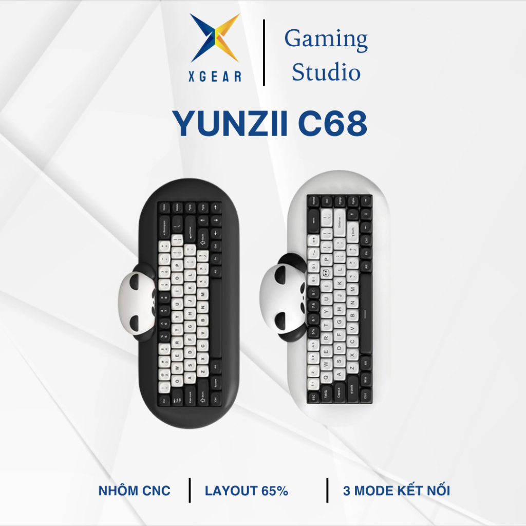 Bàn Phím Cơ Yunzii C68 Không Dây RGB Layout 65% (3Mode/ Plate Thép/Case ...
