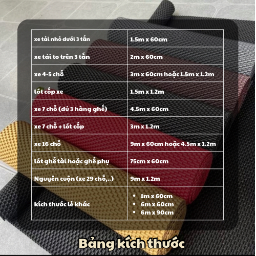 Thảm lót sàn vân 3D màu trơn kích thước dài 6m x 1.2m dành cho xe khách 29 chỗ
