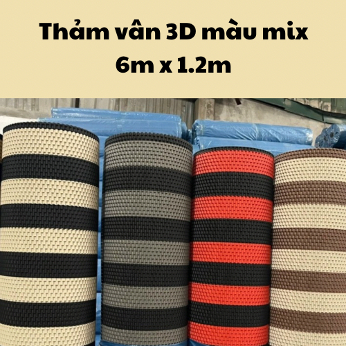 Thảm lót sàn vân 3D màu mix kích thước dài 6m rộng 1.2m mua về tự cắt cao su ko mùi hàng chuẩn vip loại 1
