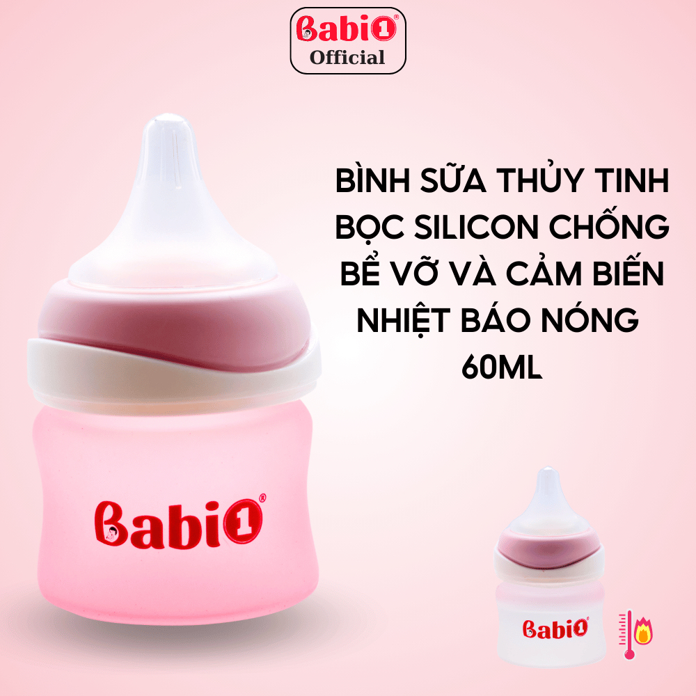 Bình Sữa Thủy Tinh Babi1 Cảm Biến Nhiệt 60ml | Báo Nóng Đổi Màu Chống Bỏng | An Toàn Cho Bé Sơ Sinh