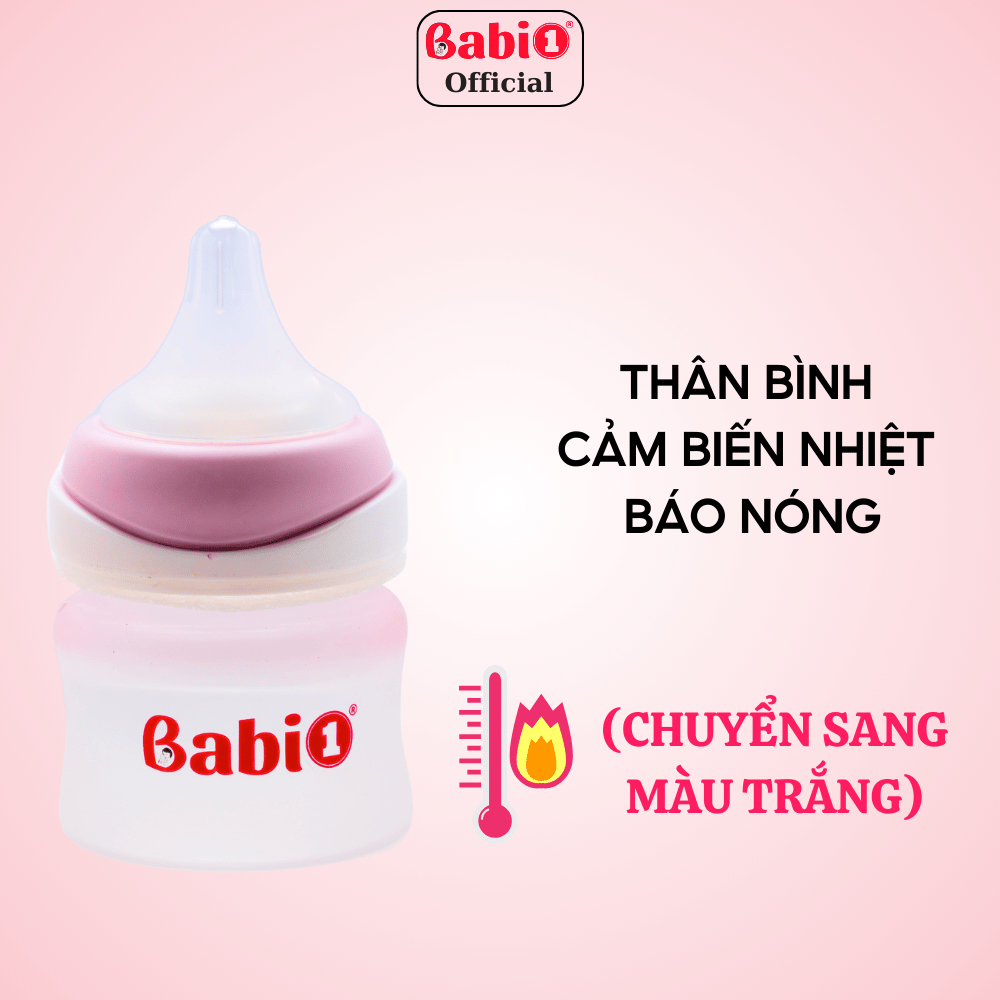 Bình Sữa Thủy Tinh Babi1 Cảm Biến Nhiệt 60ml | Báo Nóng Đổi Màu Chống Bỏng | An Toàn Cho Bé Sơ Sinh