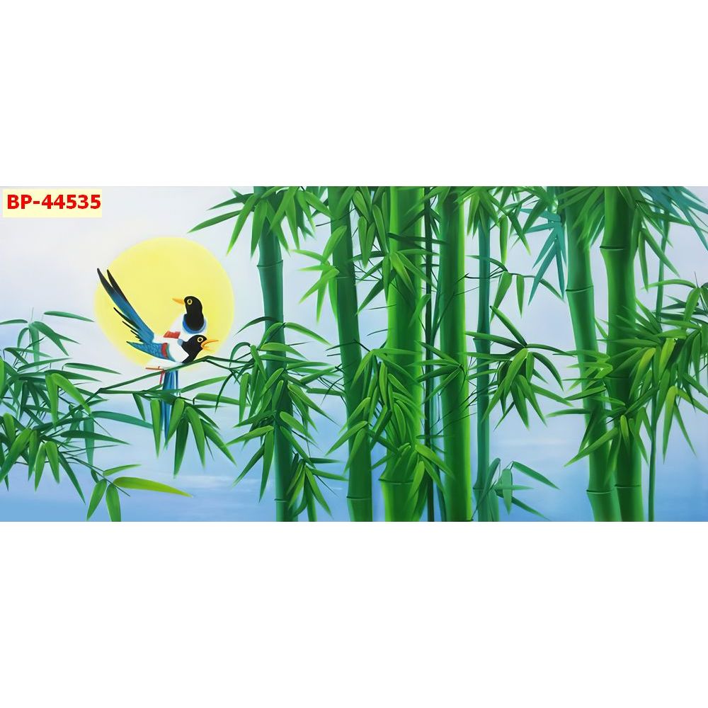 Tranh dán tường 3d vải lụa phong cảnh rừng tre xanh mát