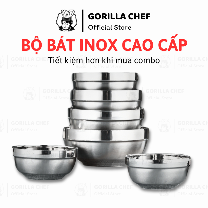 Bộ 10 tô chén bát inox kiểu Hàn Quốc 2 lớp cách nhiệt Gorilla Chef inox ...