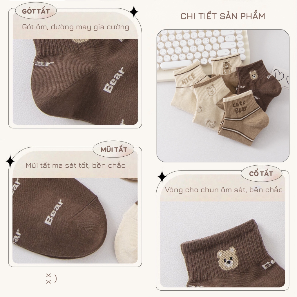Tất vớ nữ cổ ngắn Ekiu Shop hình dệt sắc nét, chất liệu coton co giãn 4 chiều - Ekiu Shop