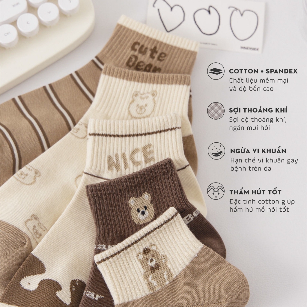 Tất vớ nữ cổ ngắn Ekiu Shop hình dệt sắc nét, chất liệu coton co giãn 4 chiều - Ekiu Shop