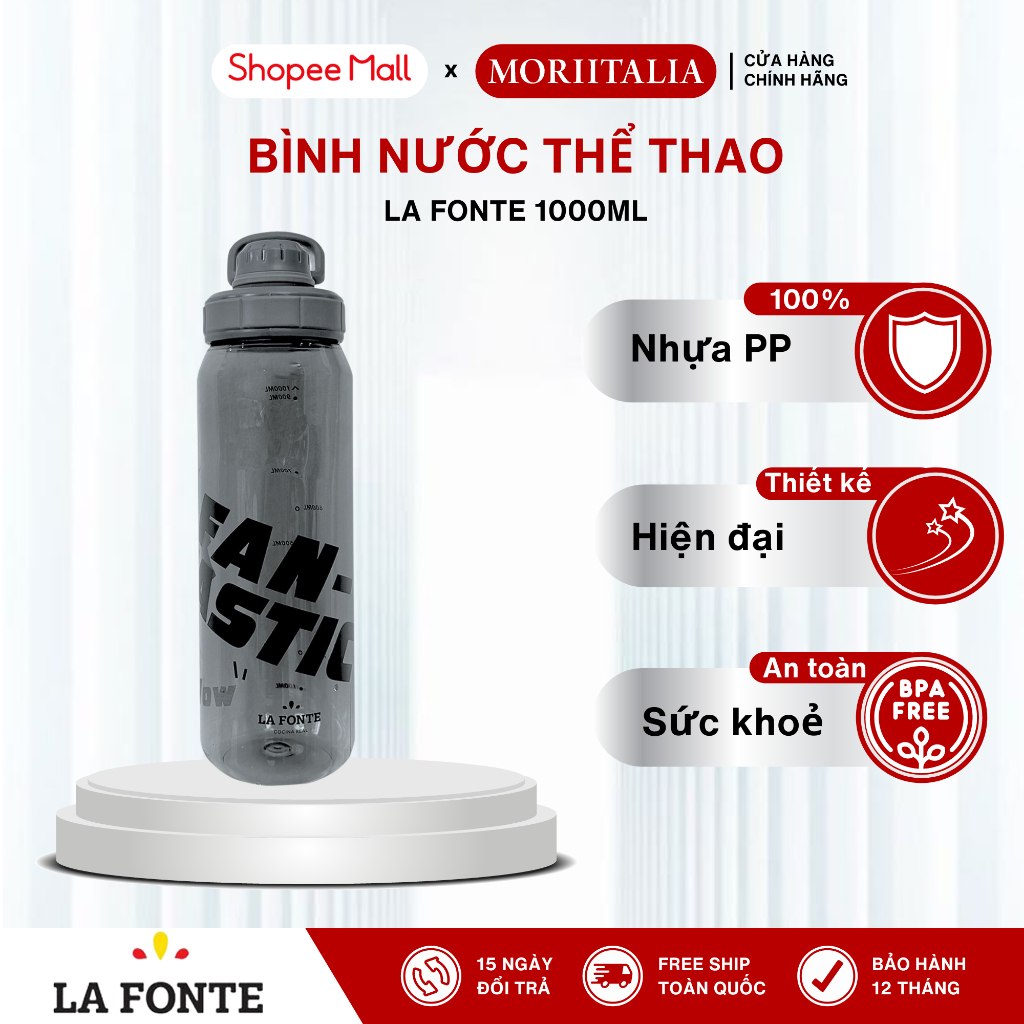 Ảnh Bình Nước Thể Thao 1000ml La Fonte – Nhựa Nguyên Sinh KHÔNG MÙI – Có Quai, Nắp Bật – Gym, Chạy Bộ 1