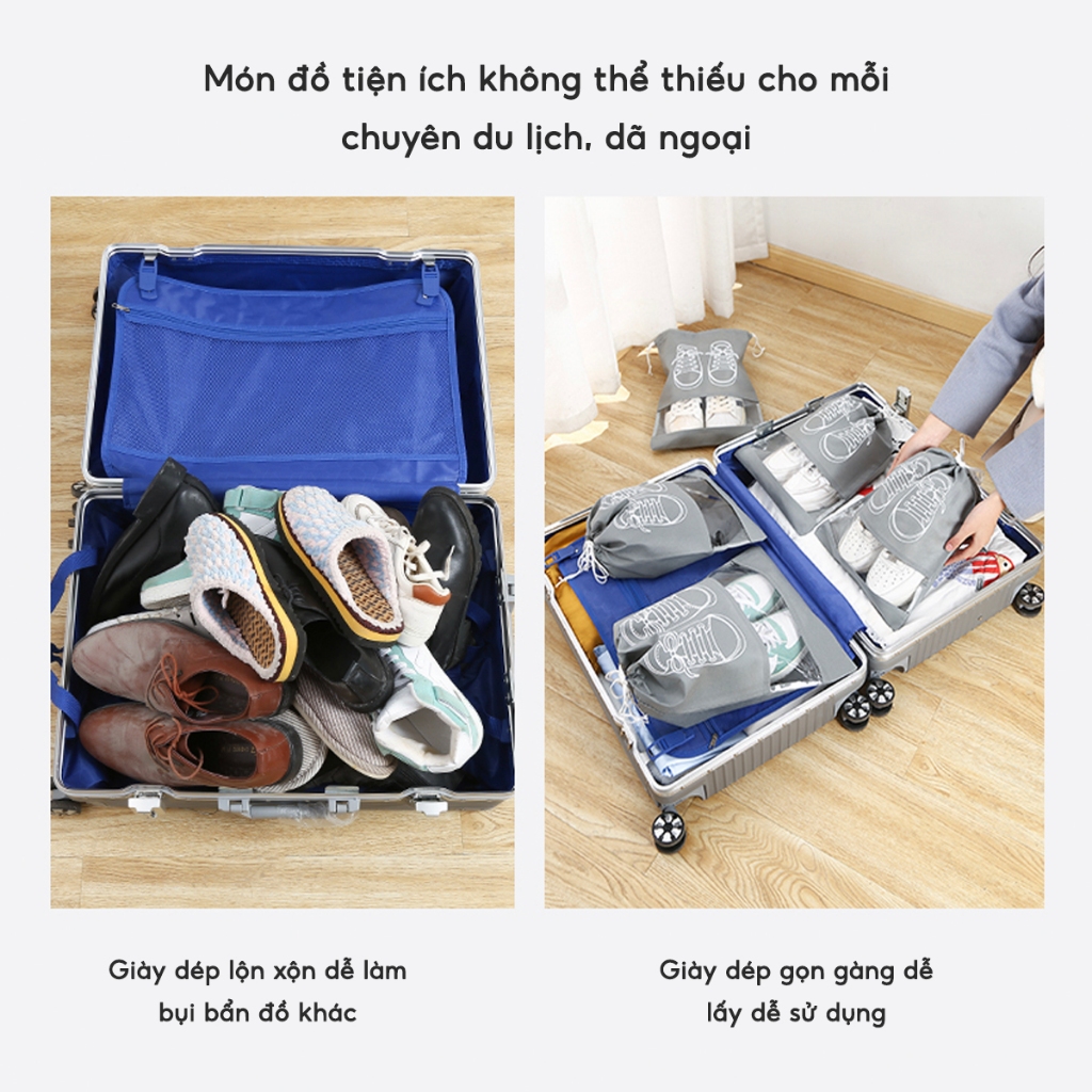 COMBO 5 Túi Đựng Giày Dép Du Lịch Dã Ngoại Dây Rút Tiện Lợi, Túi Bọc Giày Dép Thể Thao Chống Bụi