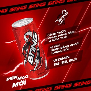 [SALE 15.7] Thùng 24 Lon Nước Tăng Lực Sting Dâu (320ml/lon)