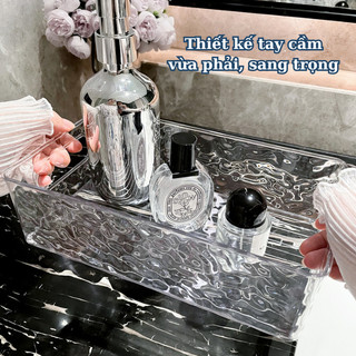 Khay nhựa trong suốt vân sóng (445) , Khay đựng đồ vân kim cương sang trọng, đựng mỹ phẩm, đựng đồ đa năng sang trọ