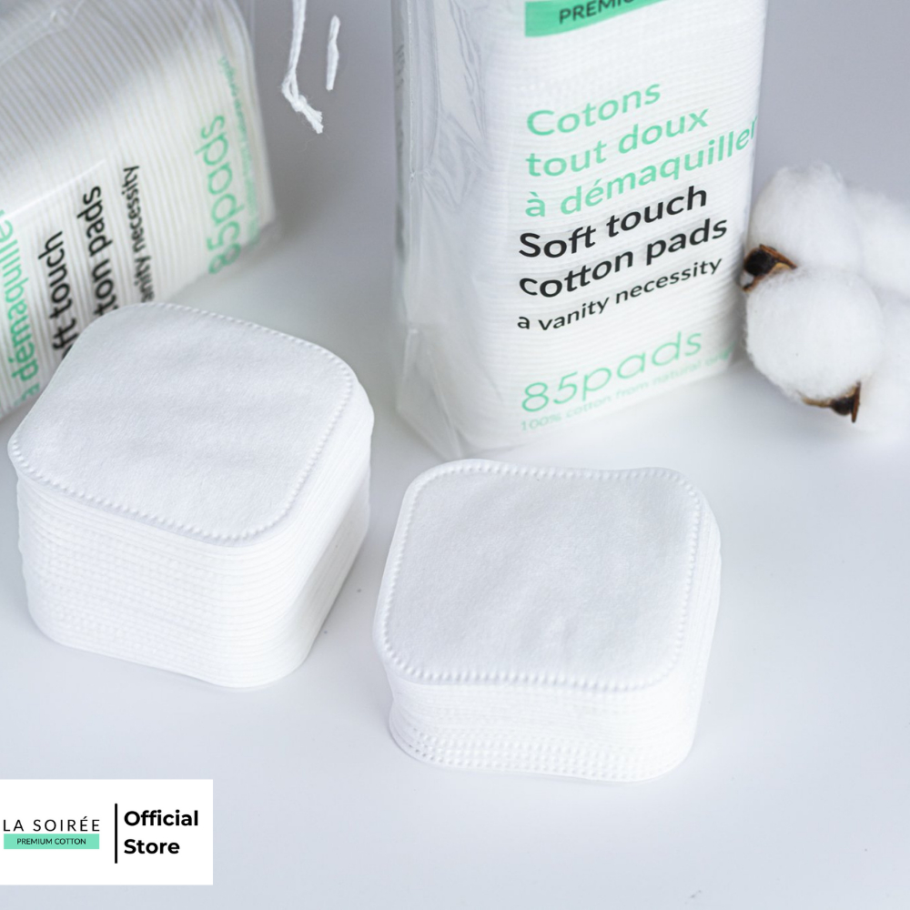 Bông tẩy trang cotton La Soirée 85 miếng vuông dai mềm