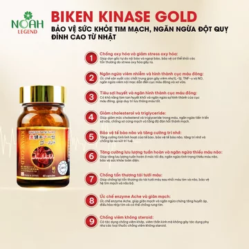 [CHÍNH HÃNG NHẬT] BIKEN KINASE GOLD -phòng ngừa đột quỵ, giảm xơ vữa mạch máu, huyết khối, bổ não (60v/hộp)