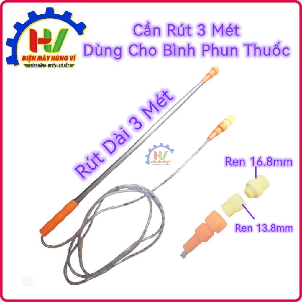 Cần Rút 3 Mét dùng lắp bình phun thuốc, tưới cây. Ren nhựa đầu vào 16 ...