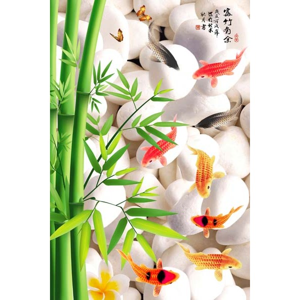Tranh dán tường 3D chủ đề cây tre, trúc tranh vải lụa...