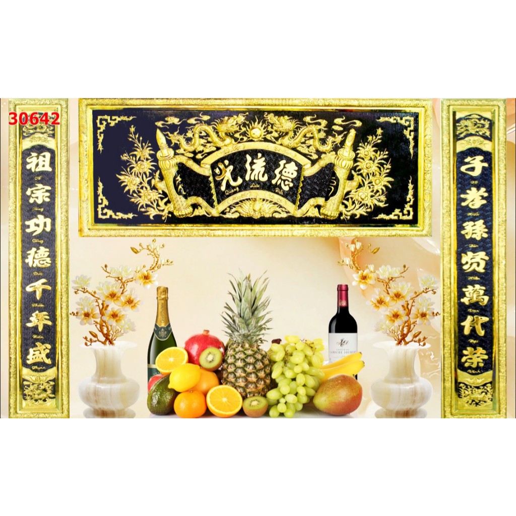 Tranh dán tường 3D mẫu tranh phòng thờ tranh vải lụa
