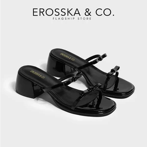 Erosska - Guốc nữ cao gót mũi hở phối nơ phong cách đơn giản năng động màu đen cao 4cm - EM129