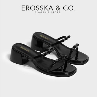 Erosska - Guốc nữ cao gót mũi hở phối nơ phong cách đơn giản năng động màu đen cao 4cm - EM129