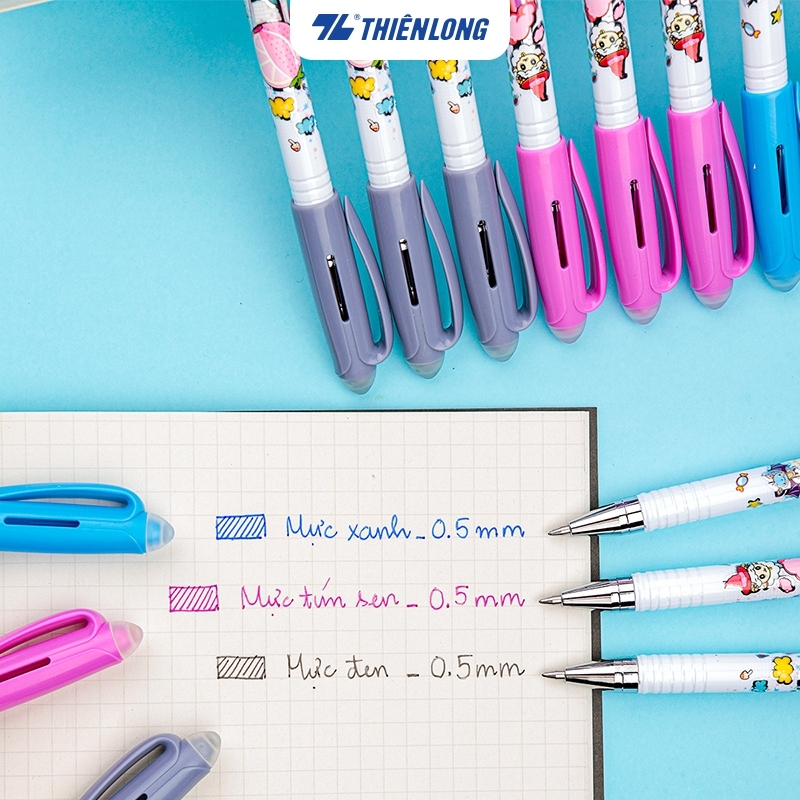 Combo 10-20-30-50 Bút Gel Điểm 10 xóa được TP-GELE01 có thiết kế đơn giản và hiện đại Thân và nắp bút bằng nhựa trong
