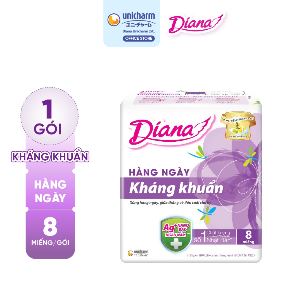 Băng Vệ Sinh Diana Sensi Hằng Ngày Kháng Khuẩn (gói 8 miếng)
