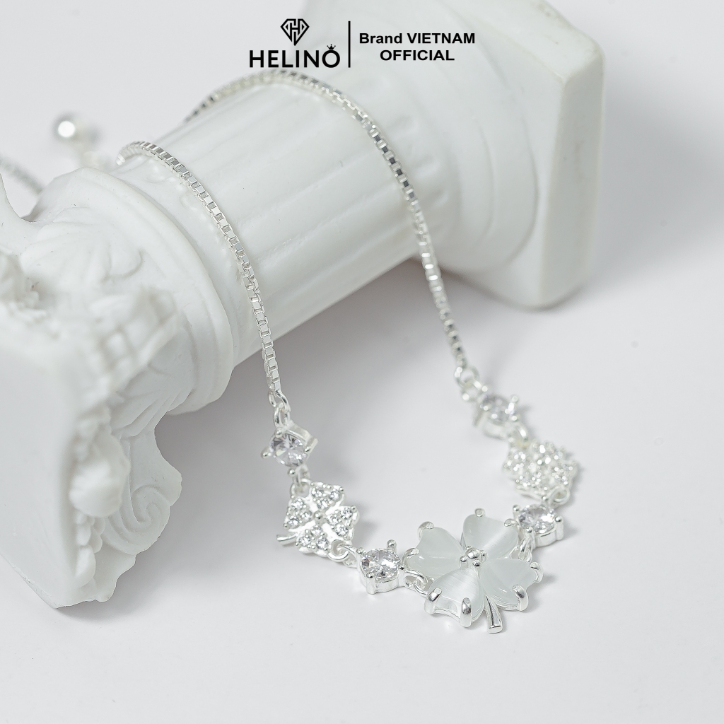 Ảnh Lắc tay bạc nữ HELINO dây rút cỏ bốn lá đính đá mắt mèo cao cấp trang sức cá tính V18 4