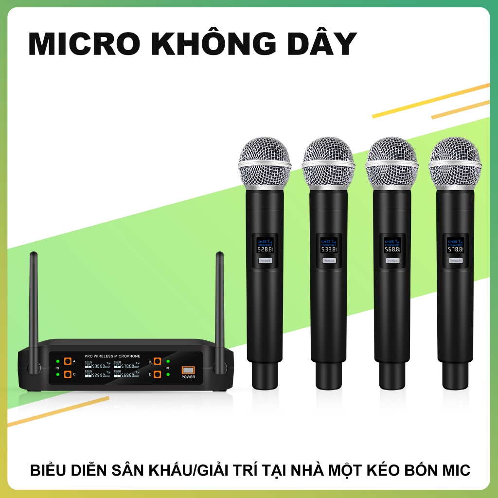 Hệ thống micro không dây UHF Bộ mic không dây 4 kênh 4 Micro động cầm ...