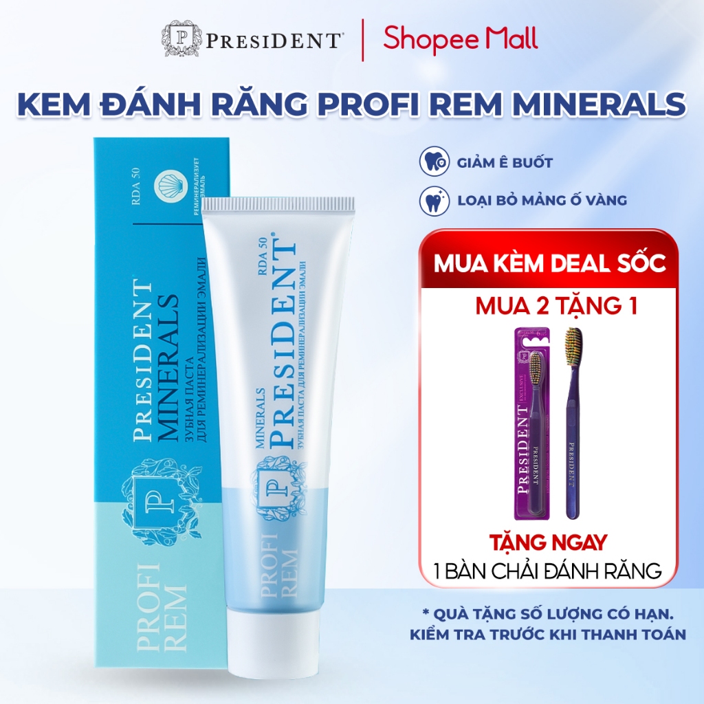 Kem đánh răng President PROFI REM Minerals. Khoáng chất, tái khoáng hóa ...