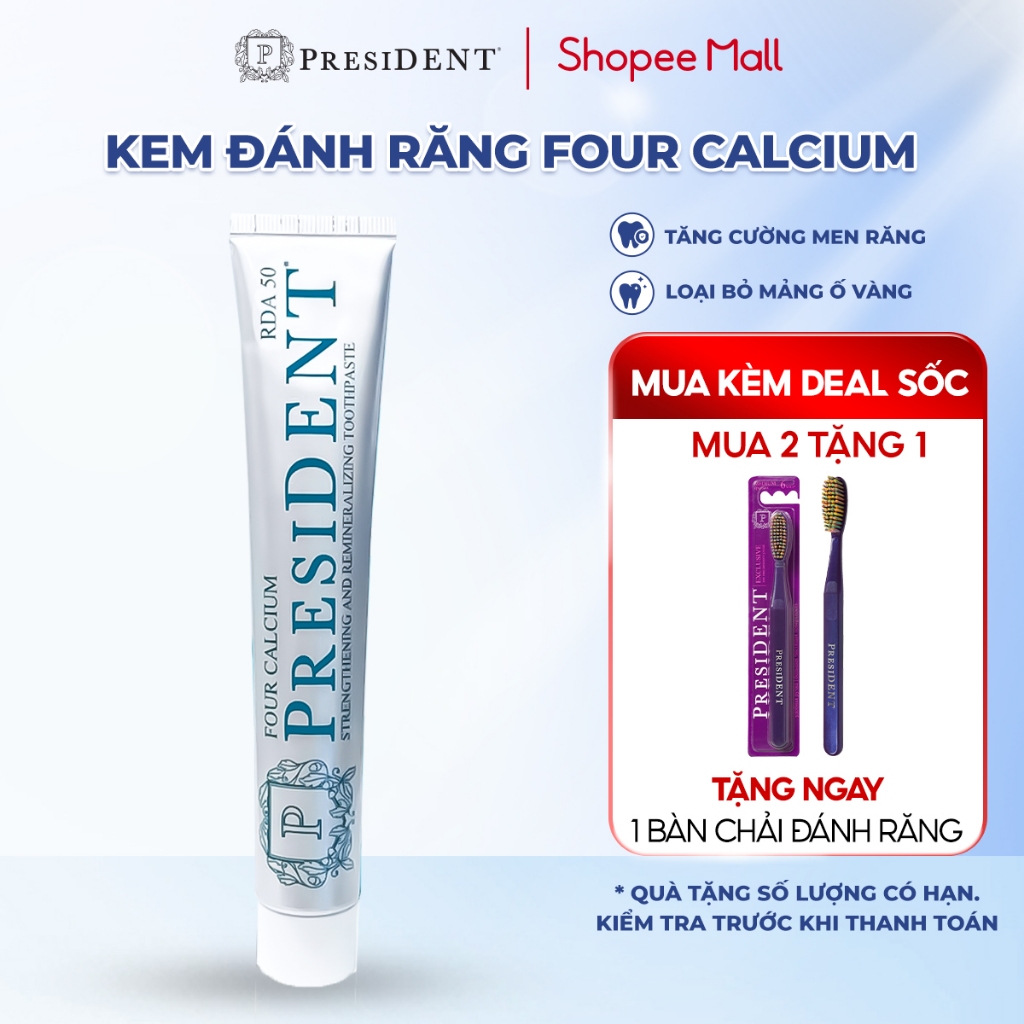 Kem đánh răng President Four Calcium. Tăng cường tái khoáng hóa men ...