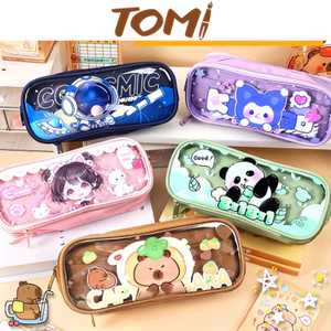 Hộp Bút Vải Trong Suốt Sức Chứa Lớn Họa Tiết Hoạt Hình Dễ Thương TOMI 266